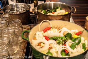 Frying up mix in Pan of Oil for Pickled Peppers