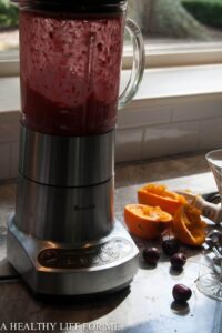 Sweet Cherries, Fresh Squeezed Orange Juice blended in Breville Blender