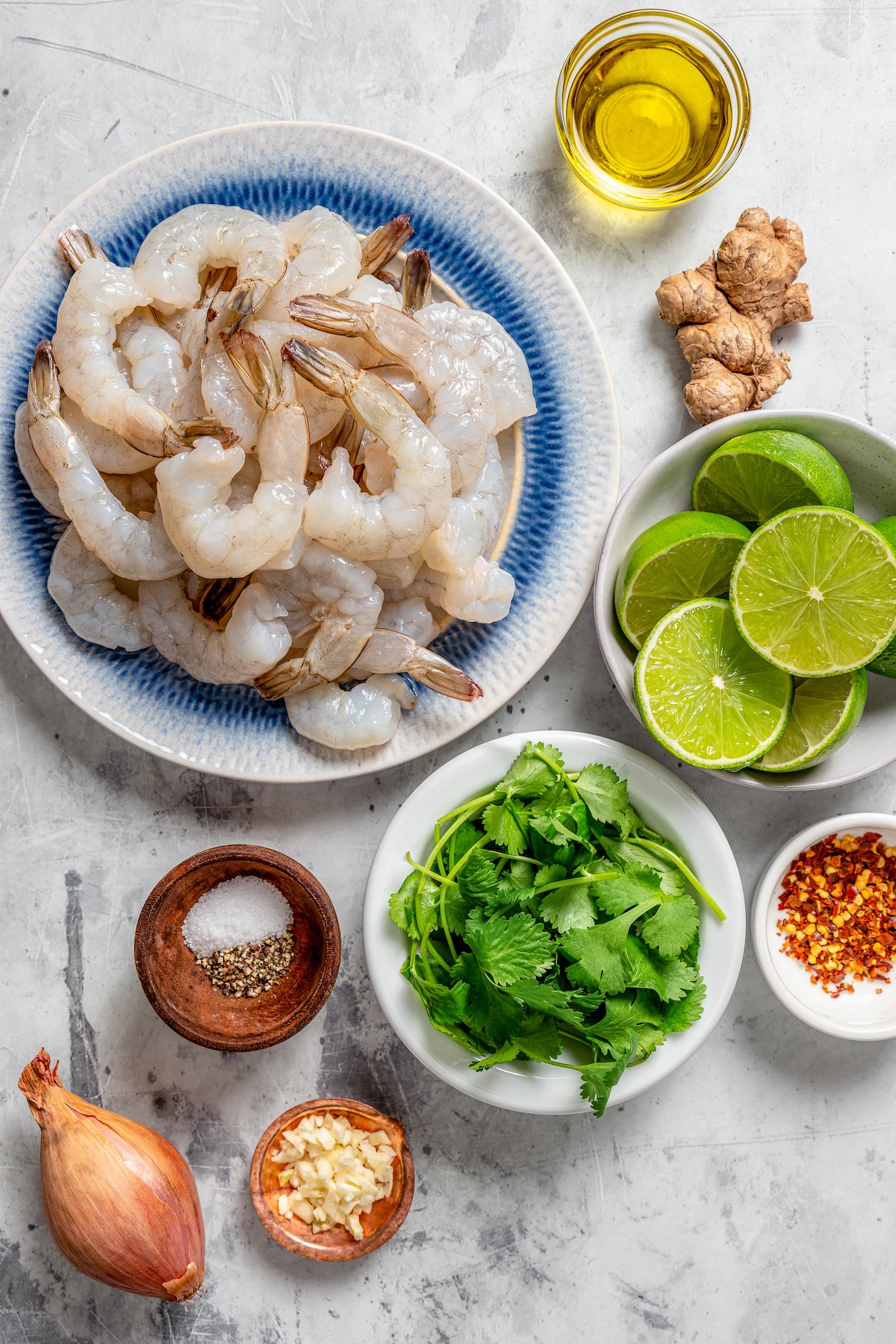 Ingredients for grilled shrimp.