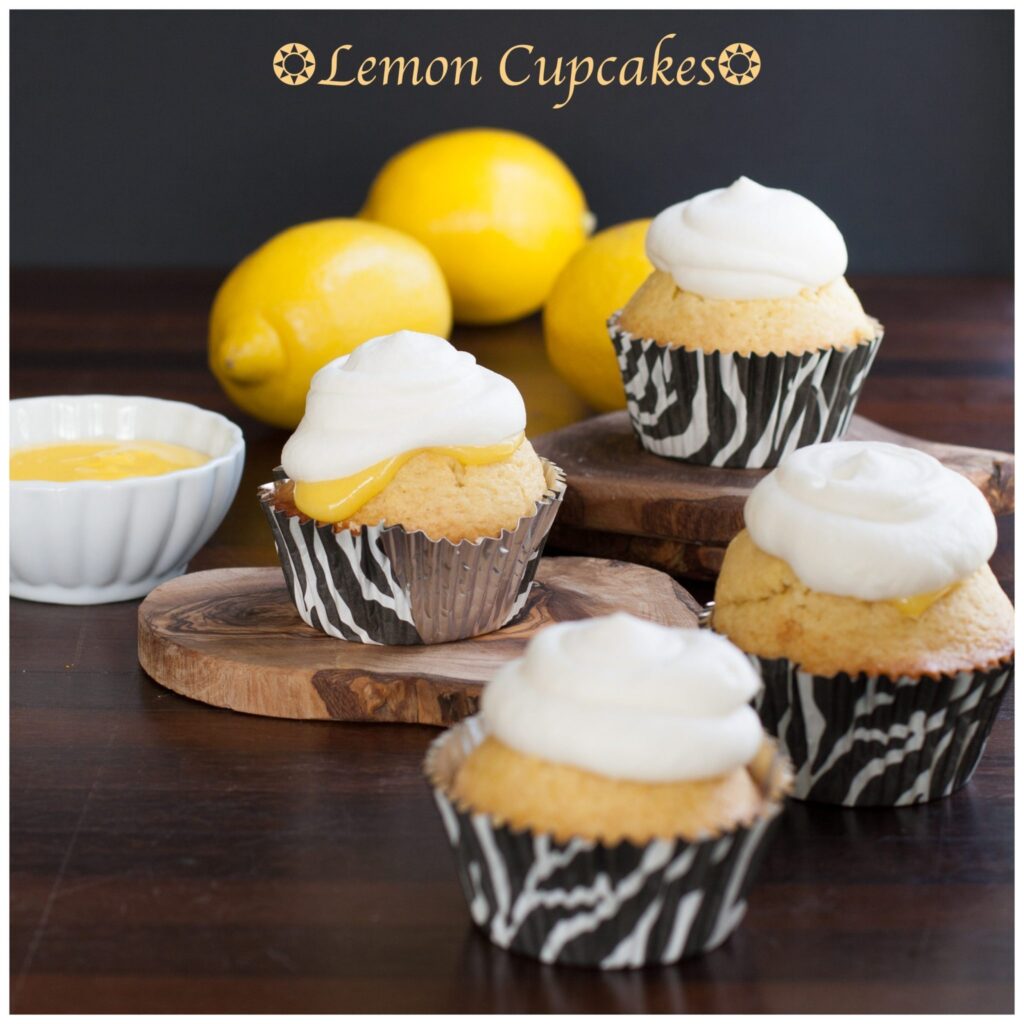 Lemon cupcakes made with lemon curd, and whipped cream