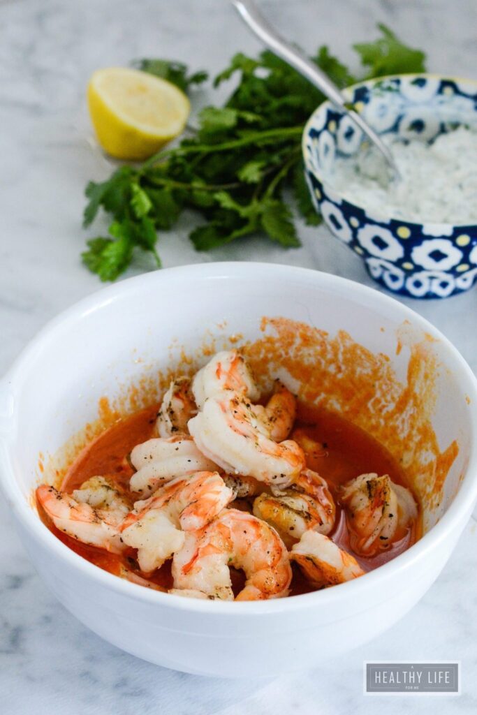 Barbeuce Grilled Shrimp with Blue Cheese Dip is a spicy, savory, recipe ready in under 15 minutes | ahealthylifeforme.com
