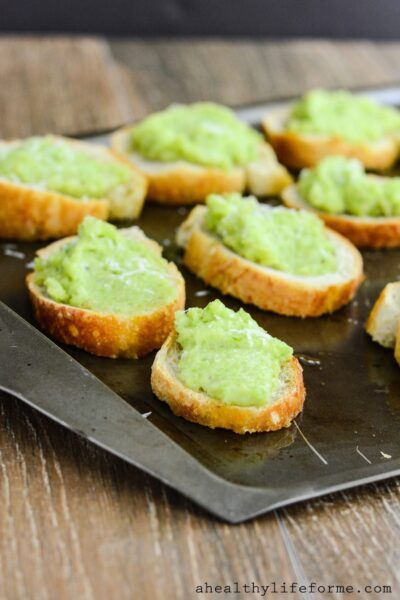 Fava Bean and Manchego Crostini is a simple elegant appetizer that is creamy and delicious | ahealthylifeforme.com
