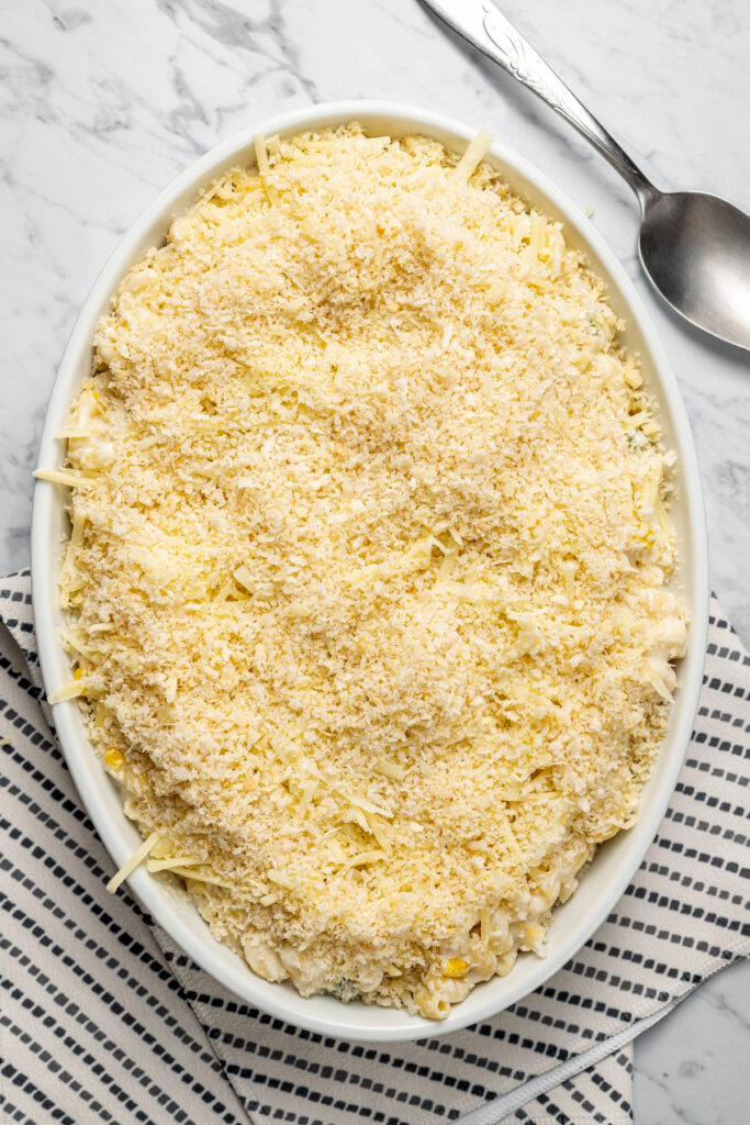 A casserole topped with breadcrumbs.