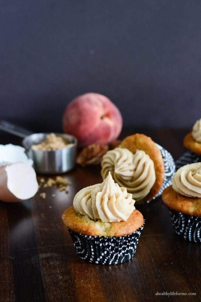 Peach Cupcakes with Brown Sugar Frosting Cupcake Recipe | ahealthylifeforme.com