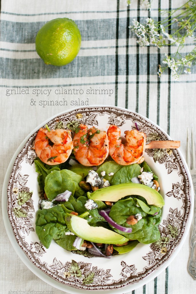 Grilled Spicy Cilantro Shrimp and Spinach Salad | ahealthylifeforme.com