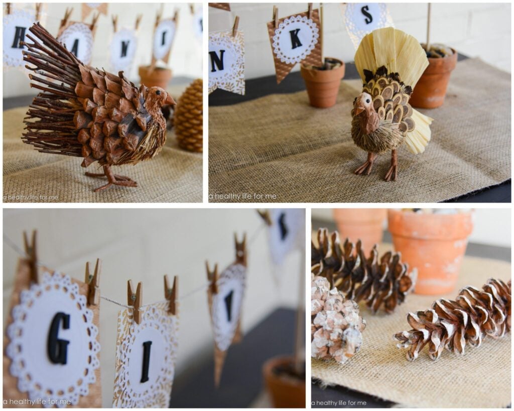 Decorating Foyer Table For Thanksgiving with Banner and using Natural Elements