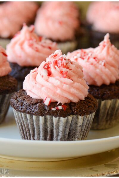 Chocolate Peppermint Cupcakes make the perfect holiday treat. Loads of decadent chocolate cake topped with perfectly creamy peppermint frosting.