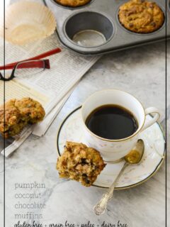 Gluten Free Pumpkin Coconut Chocolate Muffins Paleo Recipe | ahealthylifeforme..com