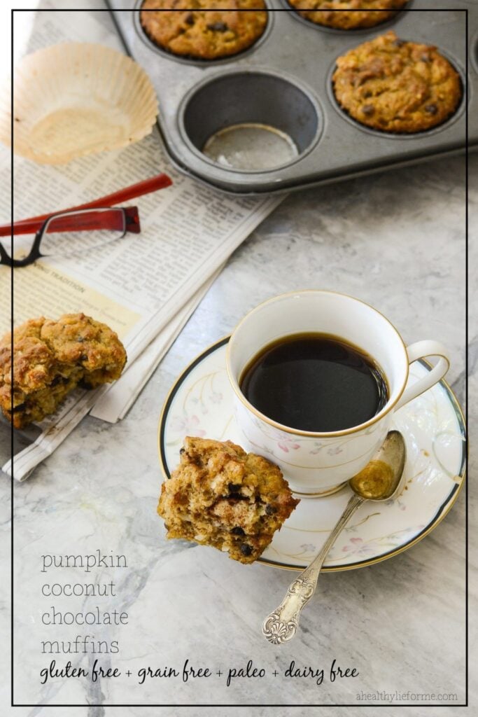 Gluten Free Pumpkin Coconut Chocolate Muffins Paleo Recipe | ahealthylifeforme..com