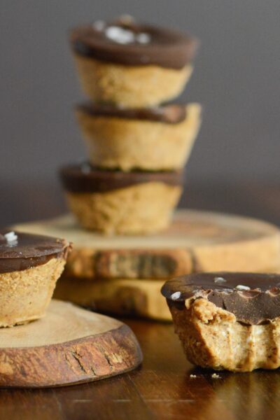 Almond Butter Chocolate Cups with sea salt on top.