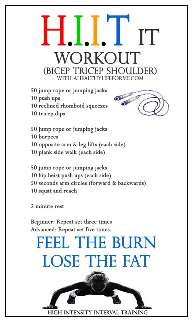 HIIT Workout Routine Bicep Tricep Shoulder | ahealthylifeforme.com