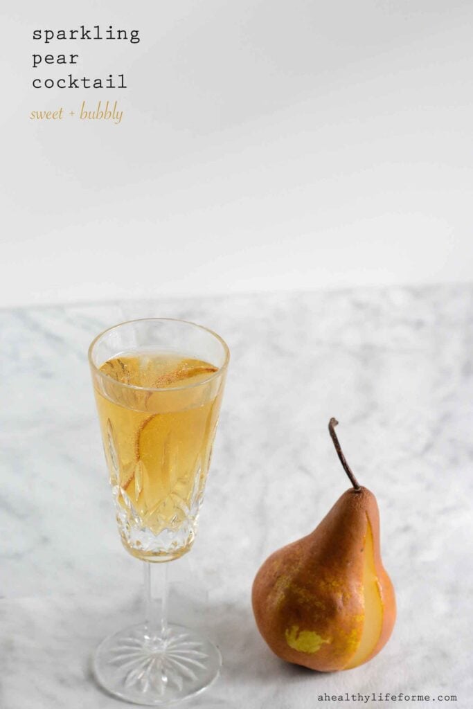 Sparkling Pear Cocktail has a little brandy, apple cider, champagne and fresh pear everything for a celebration in a glass-4