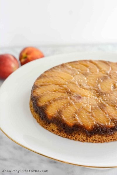 Peach Upside Down Cake is gluten free and paleo friendly moist delicious recipe | ahealthylifeforme.com