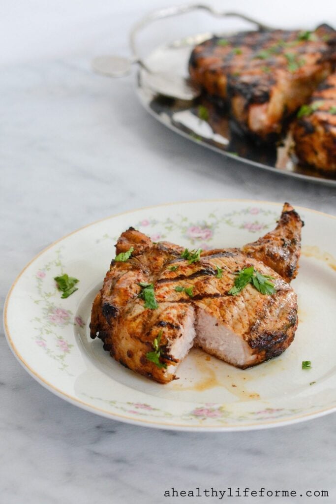 Chipotle Lime Marinated Grilled Pork Chops are simple, juicy, perfect pork chops with a bit of fresh flavored zing | ahealthylifeforme.com