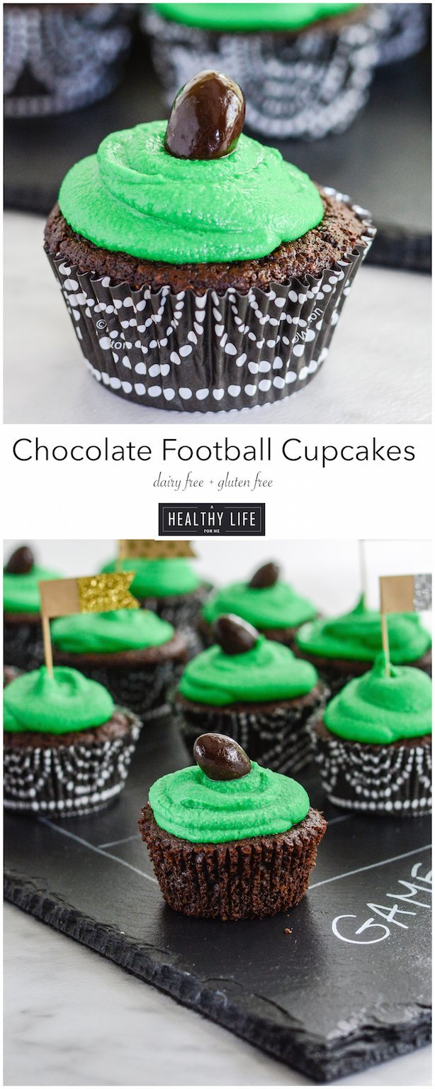 Chocolate Football Cupcakes are moist dense cakes gluten free dairy free recipe | ahealthylifeforme.com