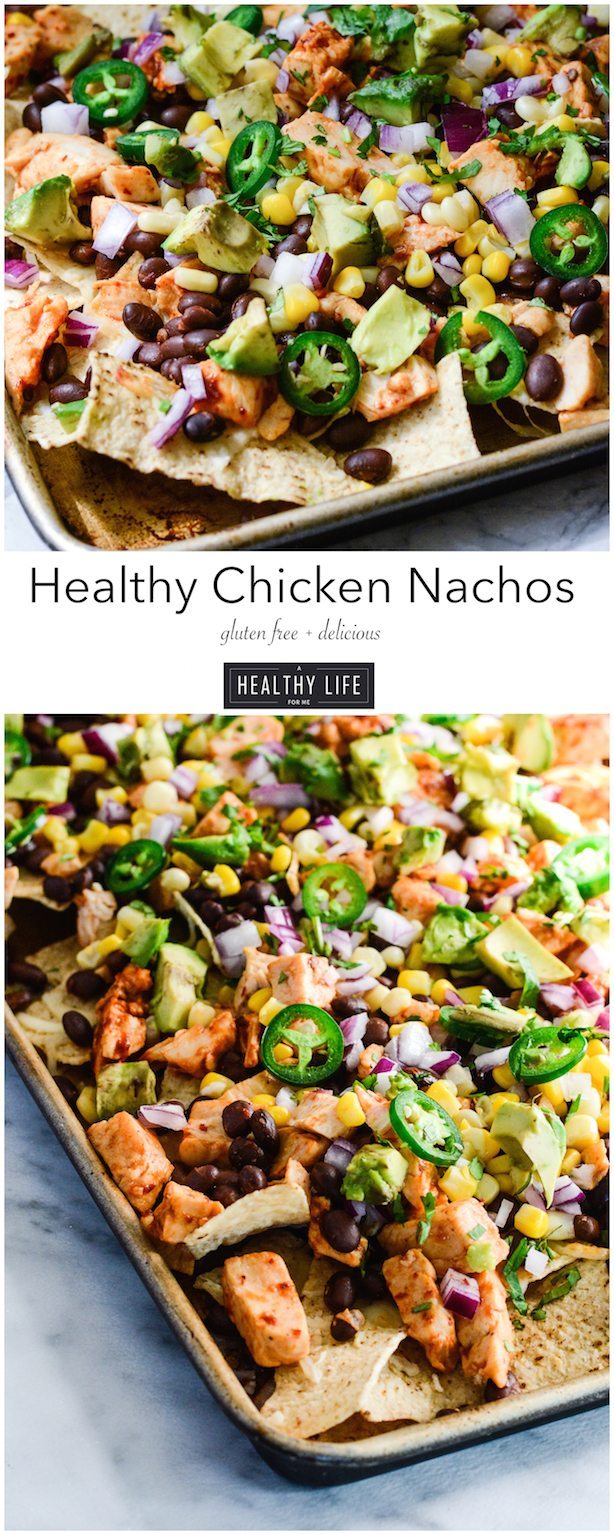 Healthy Chicken Nachos are loaded with healthy fresh healthy ingredient and take less than 10 minutes to prepare | ahealthylifeforme.com