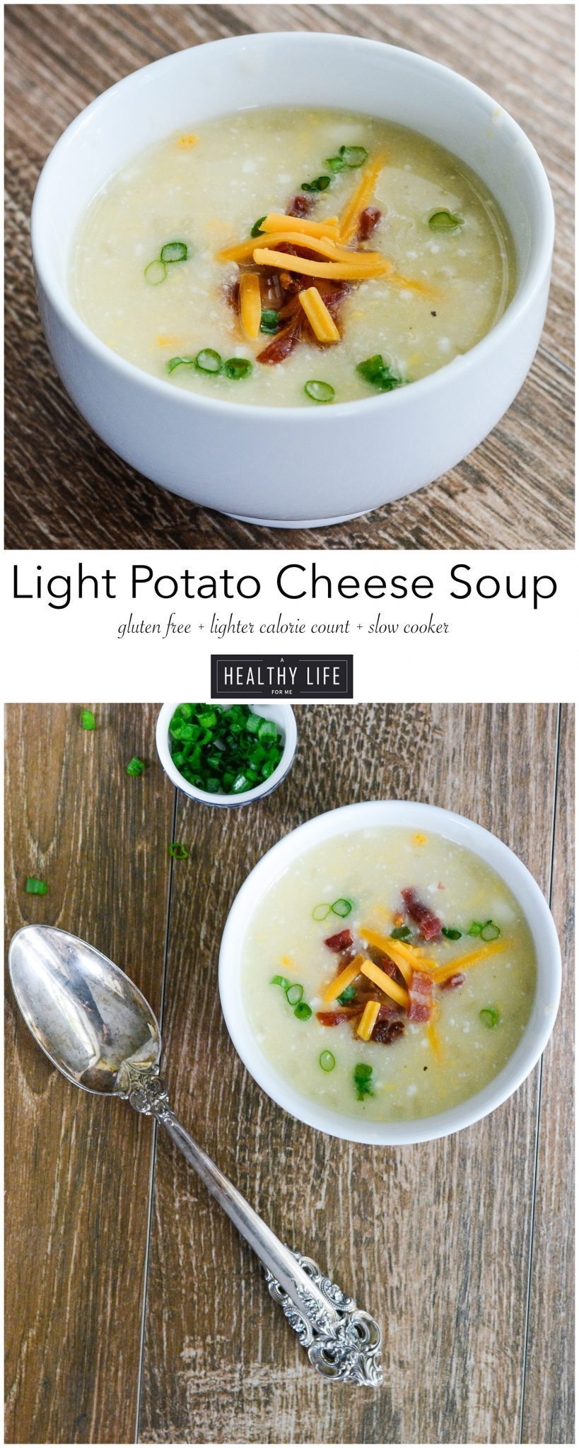 Light Potato Cheese Soup made in a slow cooker is delicious, simple and comforting | ahealthylifeforme.com