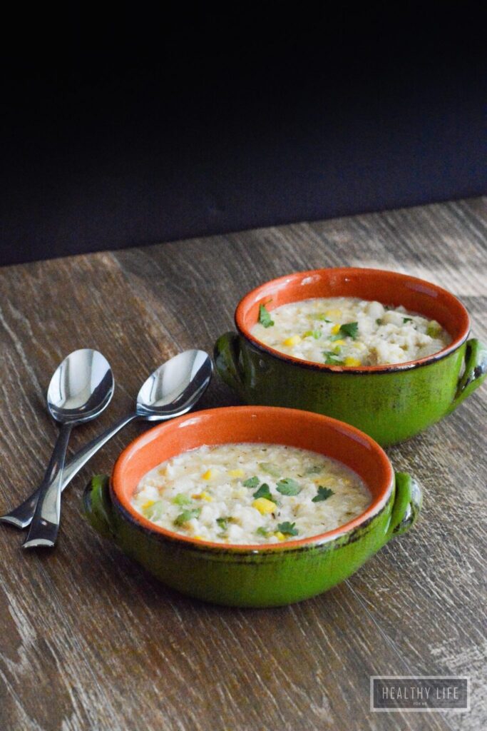 Crab Chowder is loaded with crab, corn, and gluten free gnocchi. | ahealthylifeforme.com
