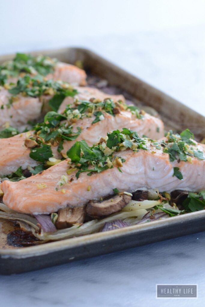 Roasted Salmon Fennel Bok Choy is a healhty gluten free dairy free paleo recipe that is ready in under 30 minutes | ahealthylifeforme.com