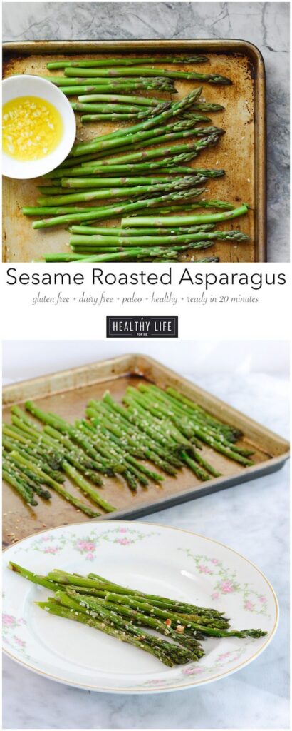 Sesame Roasted Asparagus a delicious healthy quick side dish that works perfectly paired with any protein | ahealthylifeforme.com