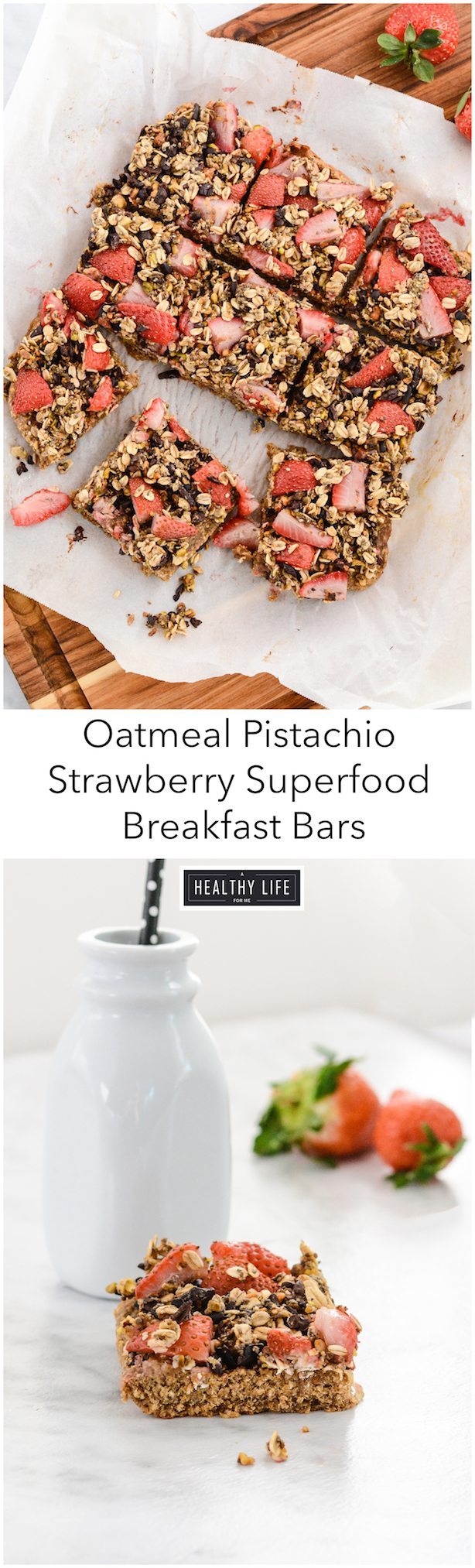 Oatmeal Pistachio Strawberry Superfood Breakfast Bars Recipe | ahealthylifeforme.com