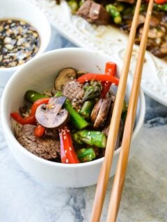 Paleo Asian Stir Fry with peppers and mushrooms.