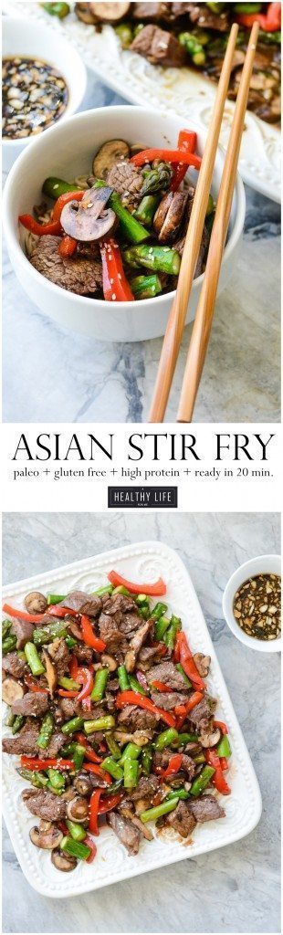 This Paleo Asian Stir Fry is packed with the perfect amount of sweet and salty with crunchy fresh vegetables and seasoned beef. It is ready in 20 minutes and is a protein packed, gluten free, dairy free dinner that the whole family will love. | ahealthylifeforme.com