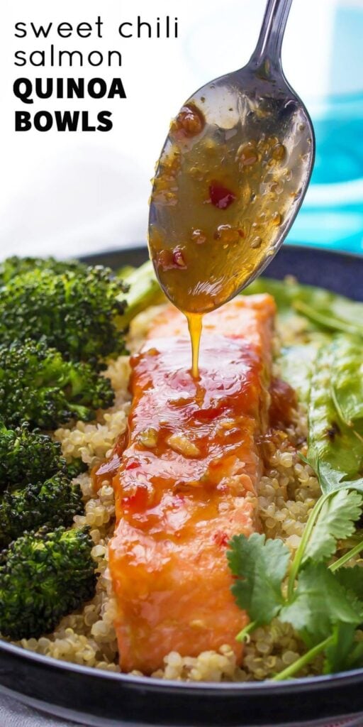 Sweet Chili Salmon and Broccoli Quinoa Bowl | sweetpeassaffron.com