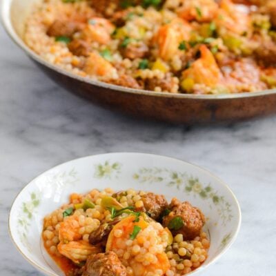 Spicy Shrimp Chorizo Stew is the perfect easy recipe with a bit of kick to liven up your weeknight dinner. Layers of shrimp, chorizo, spice, citrus and couscous come together for a healthy gluten free dish. | ahealthylifeforme.com