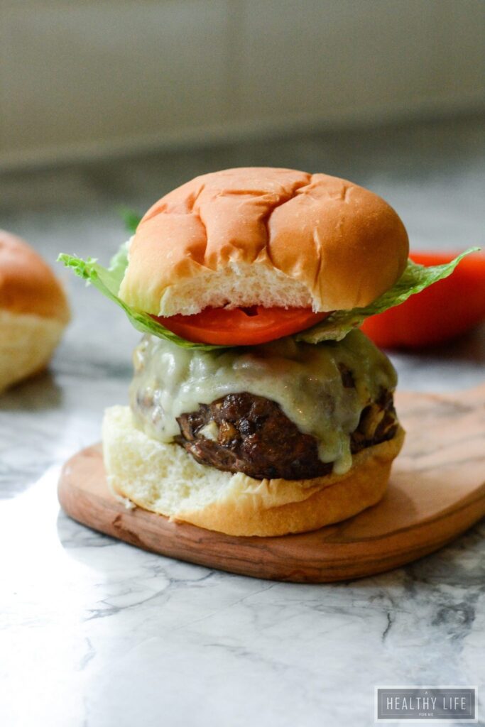 These Mushroom Beef Burgers are moist and flavorful cooked up on the grill and ready in below half-hour | ahealthylifeforme.com  Mushroom Beef Burger Mushroom Beef Burger 2 683x1024
