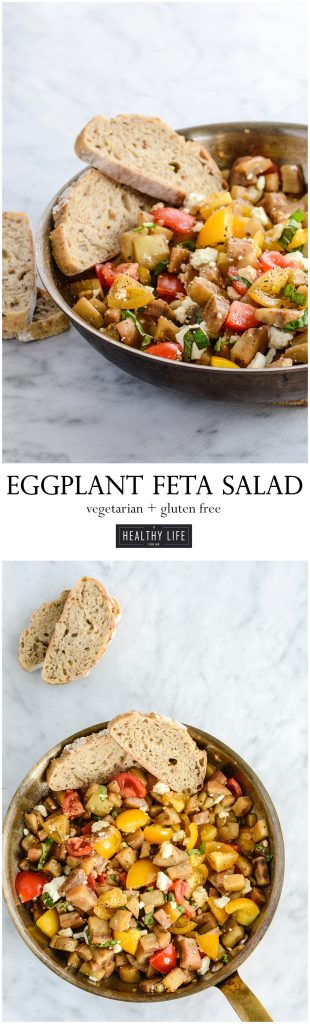 Eggplant Feta Salad is the perfect combination of sautéed garden fresh eggplant, tomatoes, fresh basil and balsamic olive oil dressing | ahealthylifeforme.com