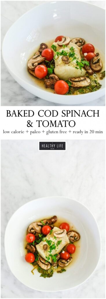 Gluten Free and Paleo friendly Baked Cod Spinach Tomato Packets is the perfect healthy, low-calorie dinner recipe with minimal mess, but tons of flavor | ahealthylifeforme.com