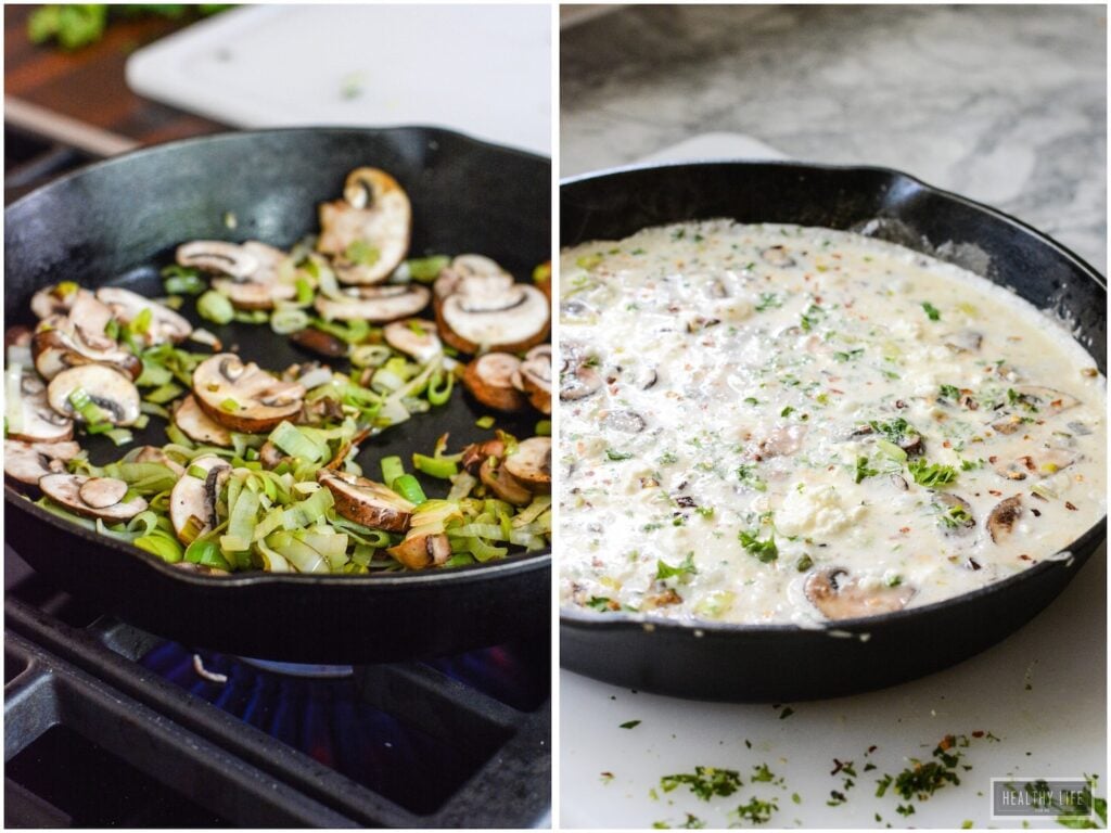 Leek Mushroom Egg White Frittata is the perfect high protein, low calorie, nutritious breakfast, snack or dinner option. | ahealthylifeforme.com