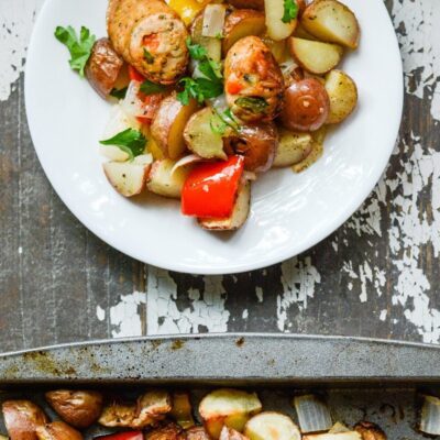 This Paleo One Pan Roasted Vegetable Sausage is a great weeknight family dinner recipe. It takes only minutes to prepare and uses one pan for cooking | ahealthylifeforme.com