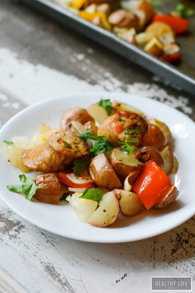  This Paleo One Pan Roasted Vegetable Sausage is a great weeknight family dinner recipe. It takes only minutes to prepare and uses one pan for cooking | ahealthylifeforme.com