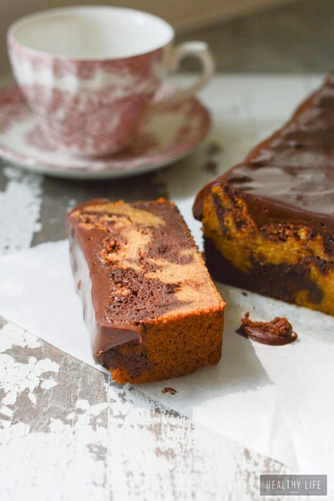 Paleo Pumpkin Banana Chocolate Swirl Cake is gluten free lightened up recipe | ahealthylifeforme.com