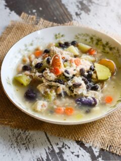 This Potato Bean Turkey Soup is the perfect way to use leftover turkey. A low calorie, high protein recipe that is gluten-free and can be made dairy free | ahealthylifeforme.com