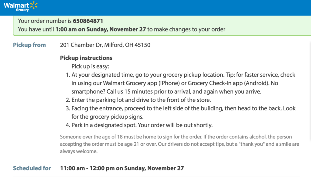 Ordering Groceries on-line with Walmart 