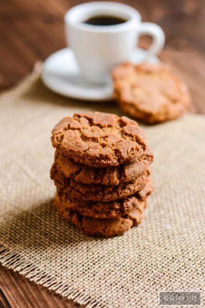 Stacked gingersnap cookies.