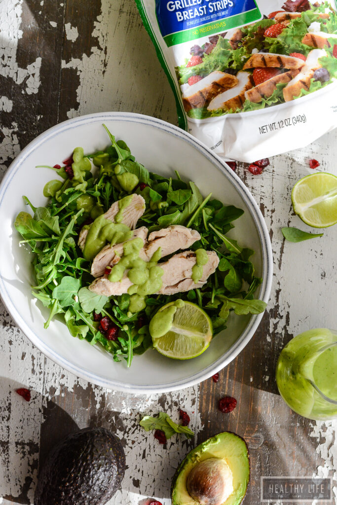 Simple Salad with Chicken and Avocado CIlantro Lime Dressing