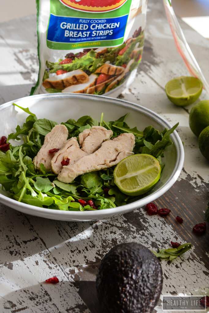 Simple Salad with Chicken and Avocado CIlantro Lime Dressing