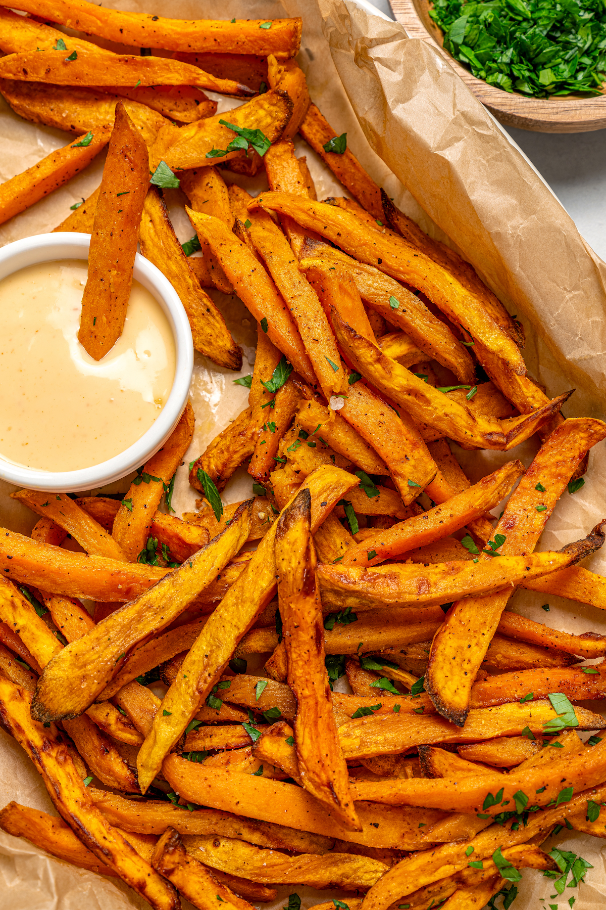 Air fryer sweet potato fries with aioli. 